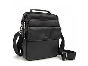 Сумка-барсетка чоловіча містка на три відділення з натуральної шкіри з ременем через плече та ручкою