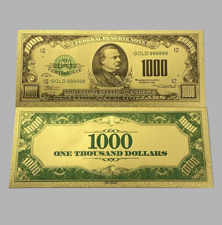 Золота колекційна банкнота Сіребрений Сертифікат 1000 доларів США 1928. (золота фольга), фото 1