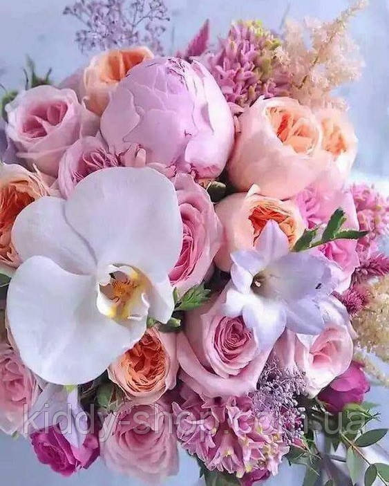 Діамантова вишивка. Картина на підрамнику "Ніжні орхідеї", 40х50см, квадратні стрази, фото 1