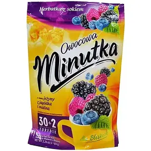 Руктовий чай з малиною, ожиною й чорницею Minutka Owocowa 64 г (32 пакетики) Польща