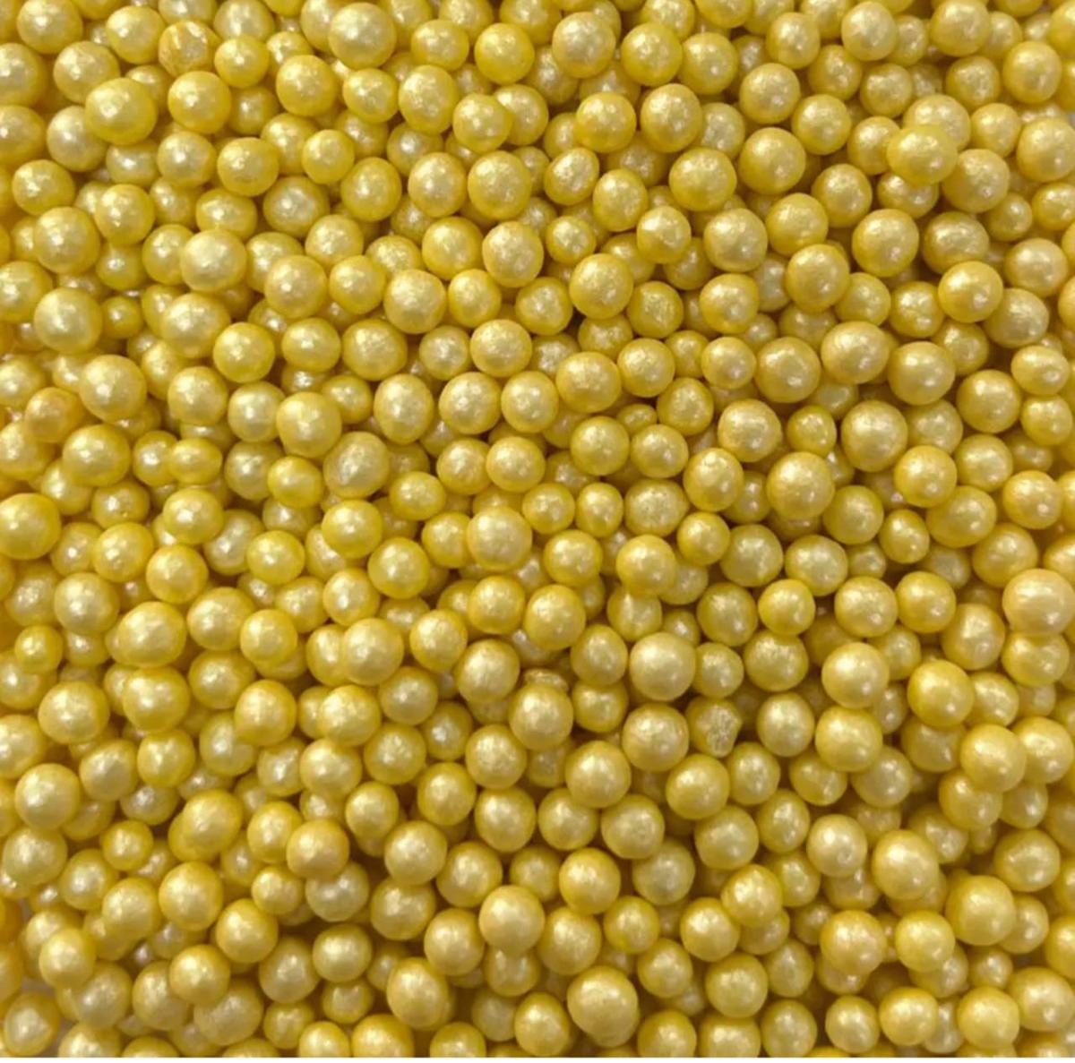 Посипка рисові кульки глазуровані жовті перламутрові D=3-4 мм 100г, фото 1