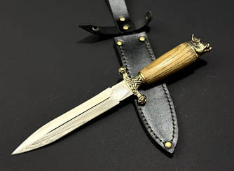 Ніж Кортік "Кабан" ручної роботи 95Х18, дубова рукоять, латунь, ножни шкіряні