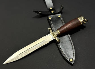 Ніж Кортік "Вовк" ручної роботи 95Х18, дубова рукоять, латунь, ножни шкіряні