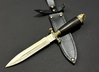 Ніж Кортік "Сова" ручної роботи 95Х18, дубова рукоять, латунь, ножни шкіряні