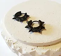 Сережки круглі із шипами з неіржавкої медичної сталі в чорному кольорі