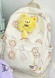 Шкільний рюкзак молочного кольору з іграшкою (висота 41 см)