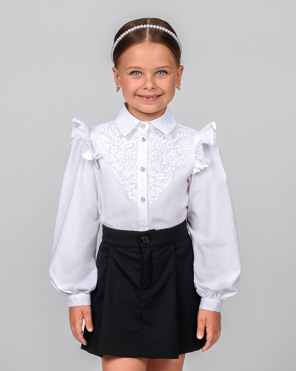 Блузка для дівчаток біла з мереживом розміри 128, 134 ZIRONKA, фото 1