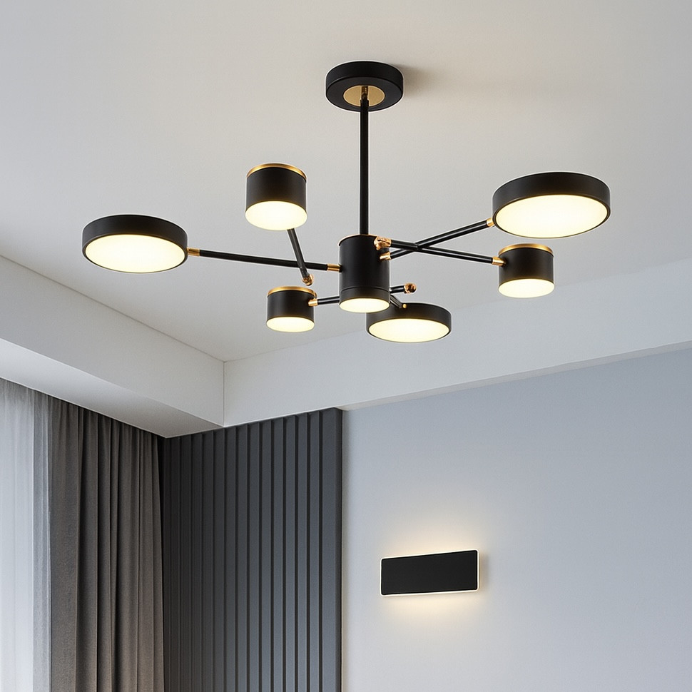 Чорна Led люстра до 20 м² на 6 плафонів 114W (Sirius B X13287/6 BK+FGD), фото 1