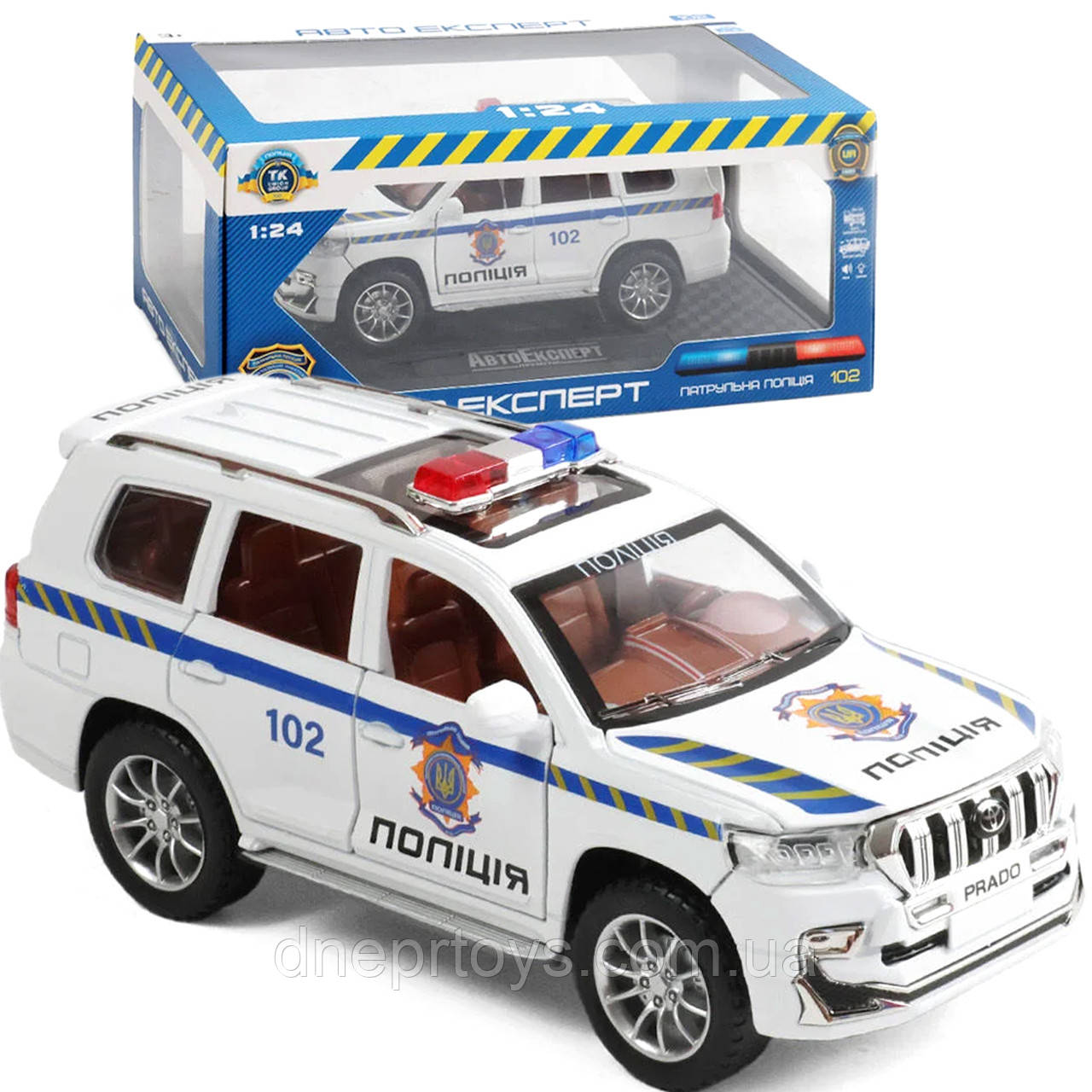 Машинка металева Поліція Toyota Land Cruiser Prado Тойота 1:24 інерція відкр двері баг капот звук світло 21*10*8,5см (41952), фото 1