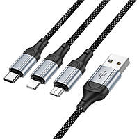 Кабель HOCO X102 Fresh 3-in-1 charging data cable (iP+Micro+Type-C) Black