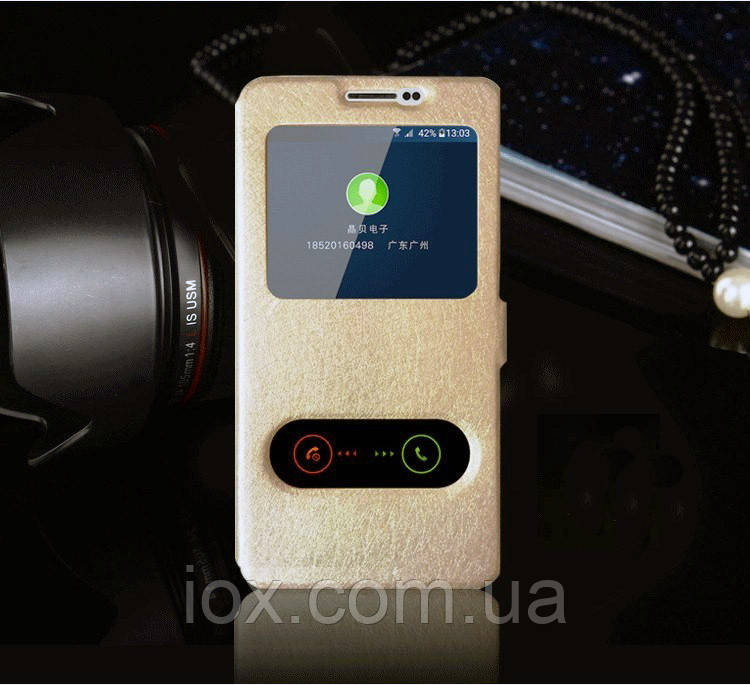 Золотистий чохол-книжка з віконцями для Samsung Galaxy J510 (2016), фото 1