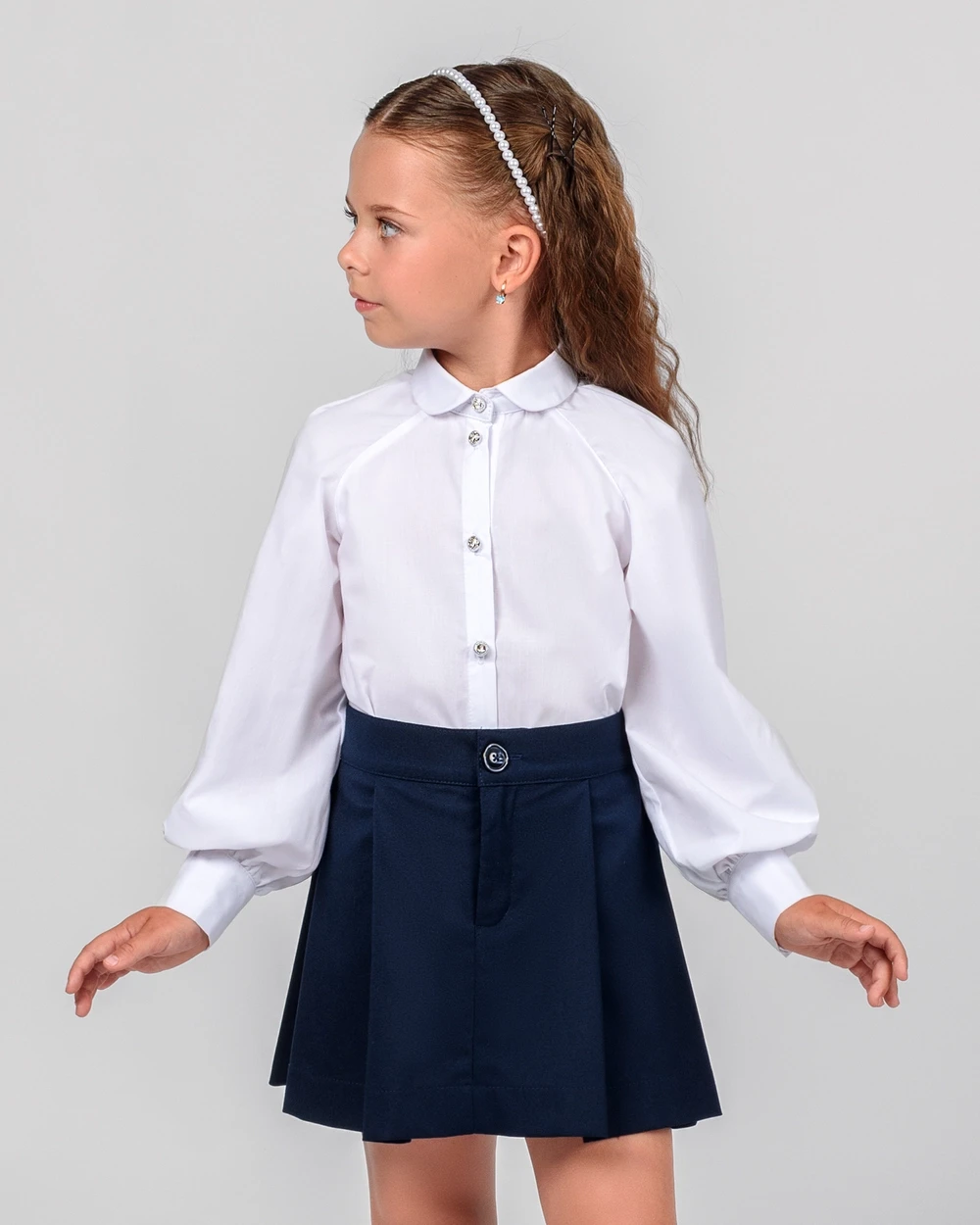 Блузка для дівчаток біла класична, розміри 128, 134, 140 ZIRONKA, фото 1