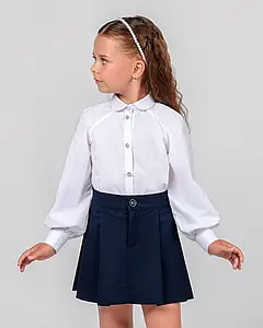 Блузка для дівчаток біла класична, розміри 128, 134, 140 ZIRONKA