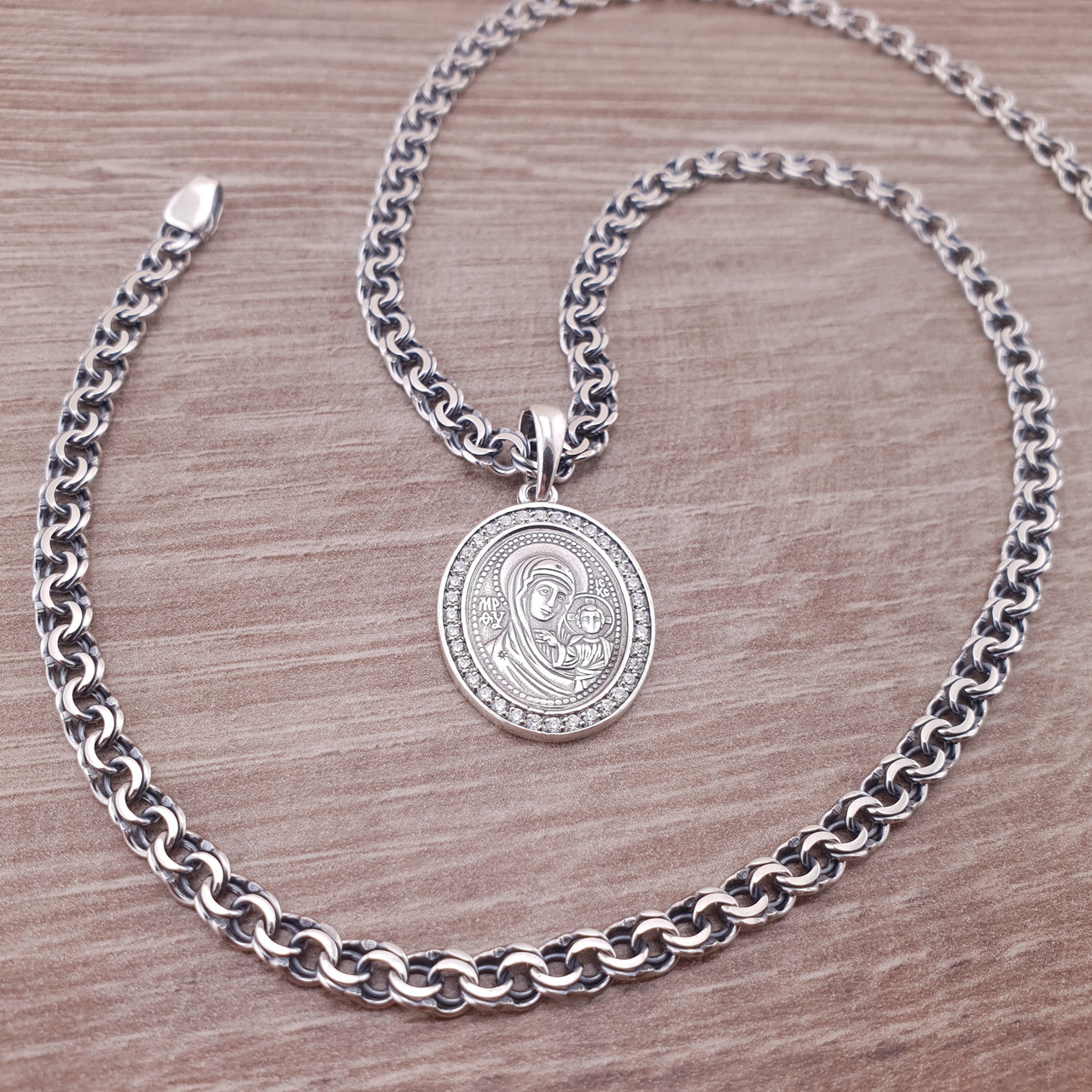Жіноча срібна цепочка і ладанка-іконка Богородиця. Ланцюжок на шию жіночий бисмарк 925 проби 50 см, фото 1