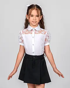 Блузка для дівчинки біла мереживна Zironka 128, 134, 140