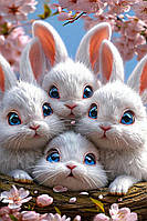 Діамантова вишивка. Картина на підрамнику "Білі кроленята", 40х60см, круглі стразы