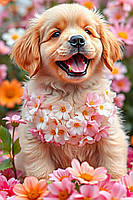 Діамантова вишивка. Картина на підрамнику "Цуценя лабрадора", 40х60см, круглі стразы