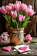 Діамантова вишивка. Картина на підрамнику "Букет тюльпанів", 40х60см, круглі стразы