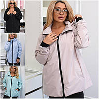 Жіноча осіння вітровка зі знімним капюшоном батал: 48-50, 52-54, 56-58, 60-62 - чорний, беж, блакитний, ментол