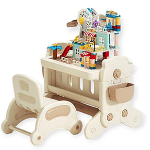 Дитячий стіл-трансформер зі стільчиком 5в1 Парта для занять, малювання та ігор двостороння 57x90x63 см