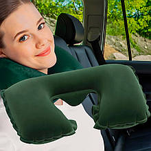 Надувна універсальна ергономічна подушка з велюровим покриттям на шию Bestway 67006 Зелений (LM)
