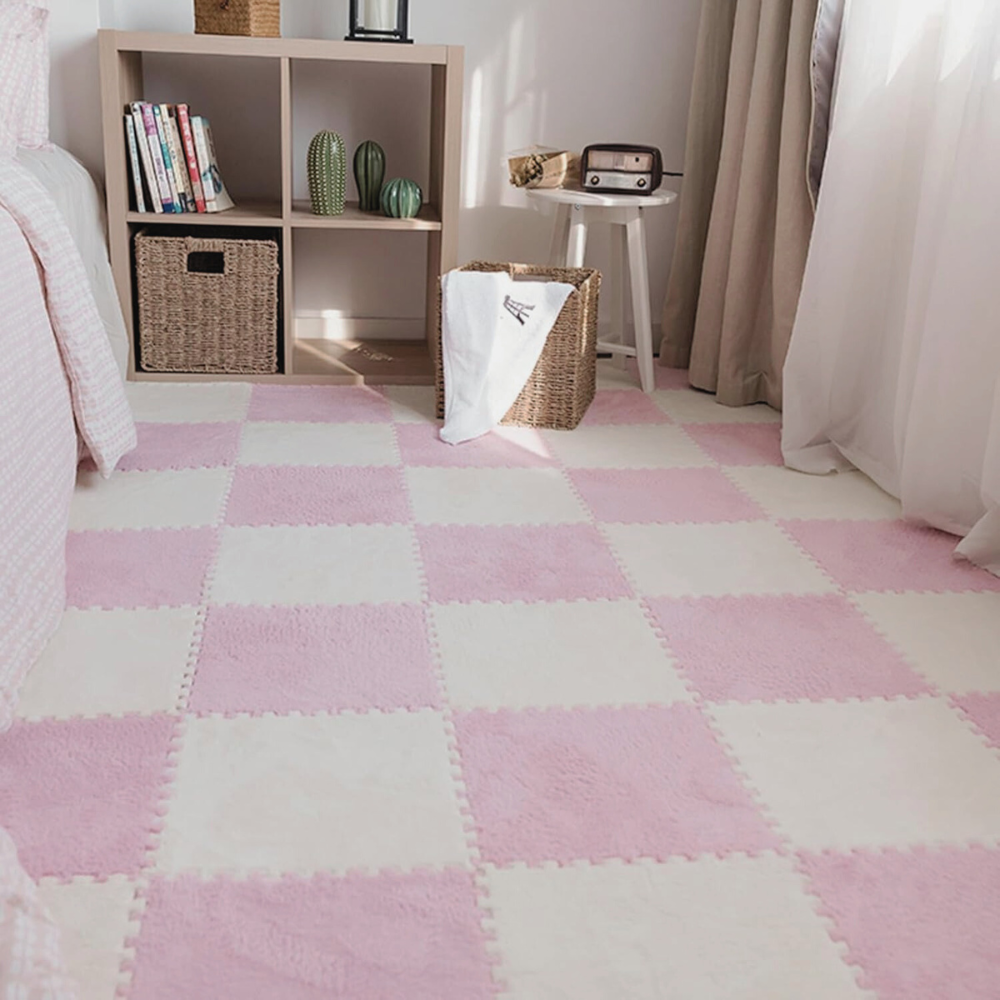 Килимок-пазл плюшевий, термокилимок, мат дитячий теплий 60*90см, 6 пазлів, колір рожевий, фото 1
