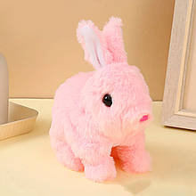 Плюшева інтерактивна дитяча іграшка Кролик попригунчик, рухається та видає звуки Рожевий (AX)