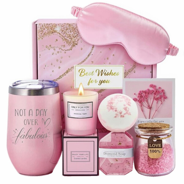 Подарунковий набір для жінок дівчат 6в1 термочашка свічка мило сіль бомбочка для ванни Рожевий (60836), фото 1