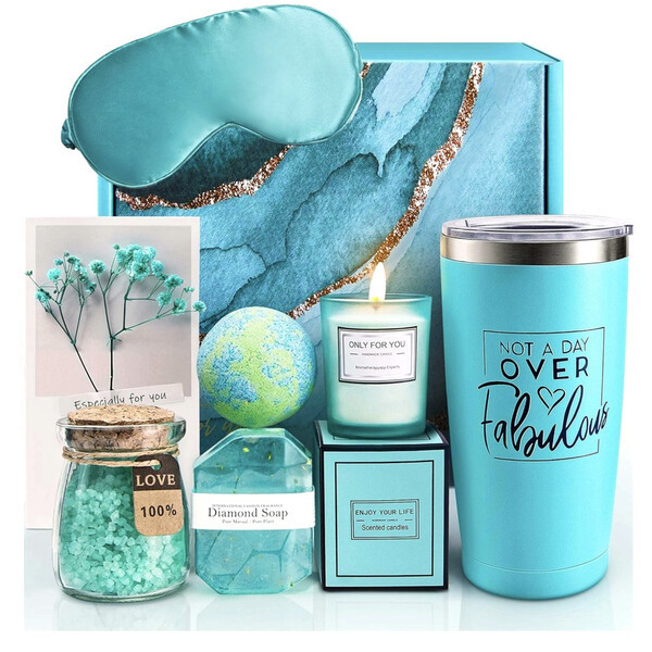 Подарунковий набір для жінок дівчат 6в1 термочашка свічка мило сіль бомбочка для ванни Бірюзовий (60838), фото 1