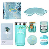 Подарунковий набір для жінок дівчат 6в1 термочашка свічка мило сіль бомбочка для ванни Бірюзовий (60838), фото 6