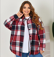 Тепла  кашемірова жіноча сорочка в клітину бордова осіння байкова сорочка для повних жінок 48-66