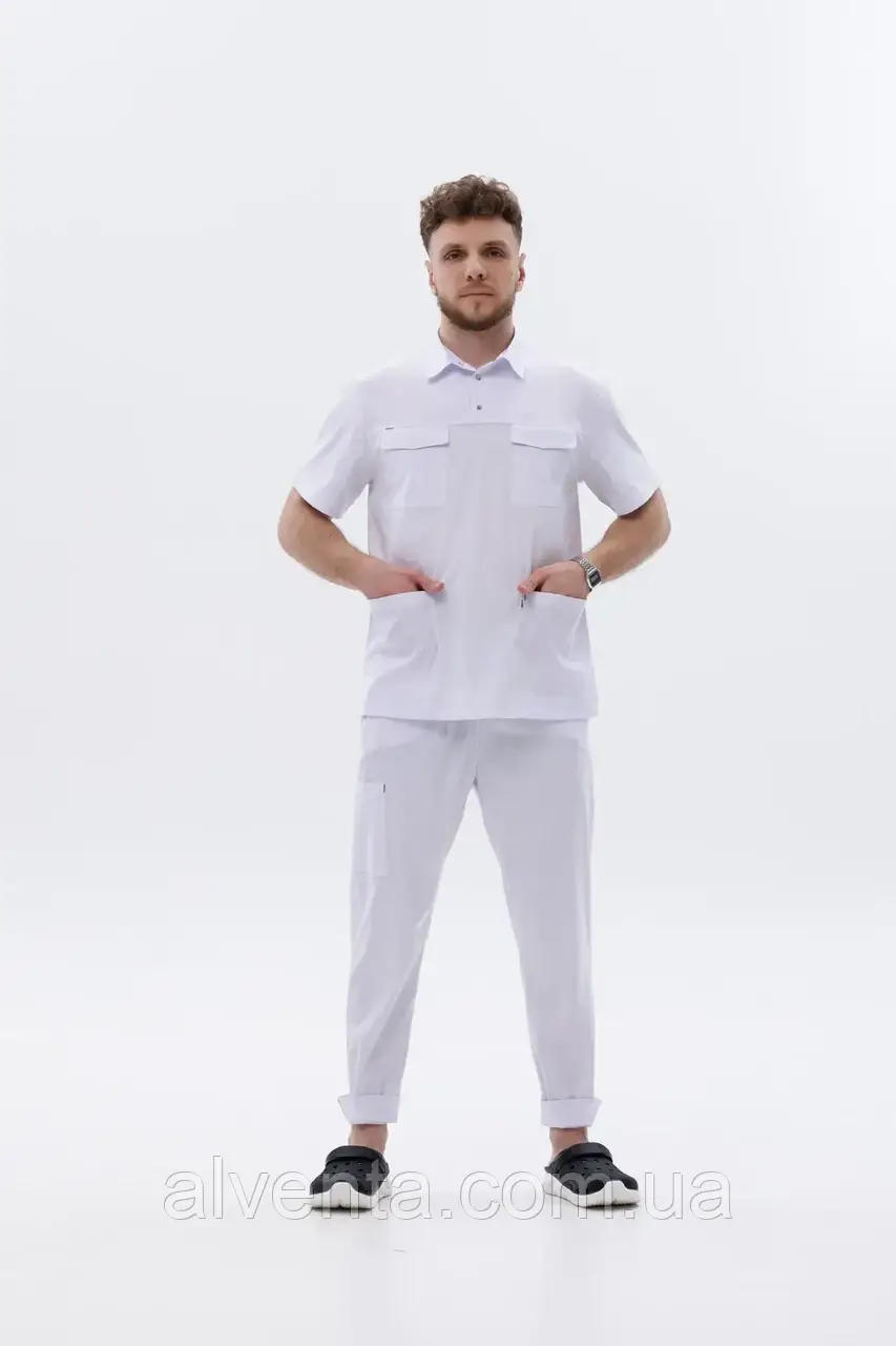 Медичний стрейч костюм Монреаль, Білий