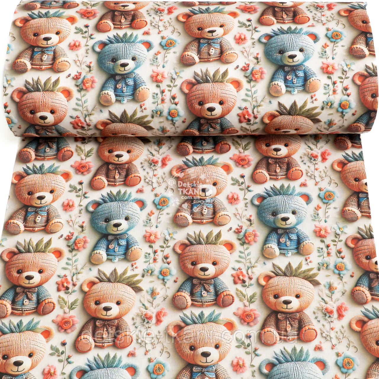 Ранфорс digital з цифровим друком 5D "Керамічні ведмедики та квіти", №5731, фото 1