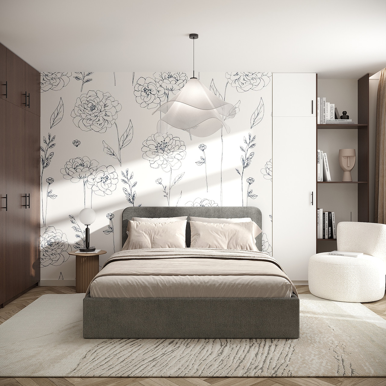 Двоспальне ліжко Хюгге з м'якою обивкою 900х1672х2076 мм Сірий, фото 1