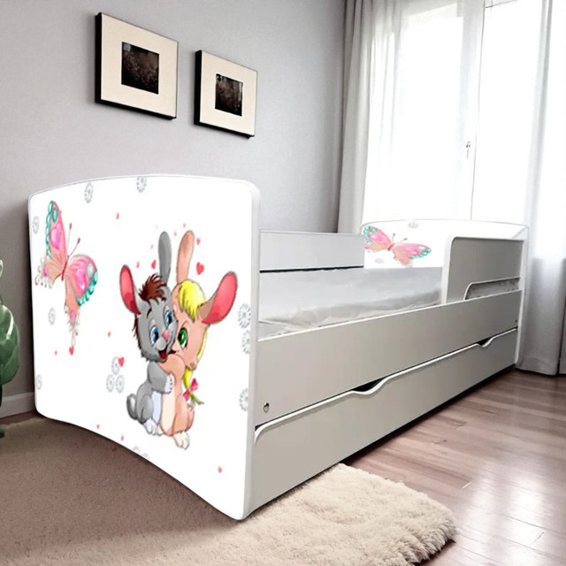 Ліжко для дівчинки або хлопчика Кіндер Кул із захисними бортиками, на ламелях + ящик в комплекті