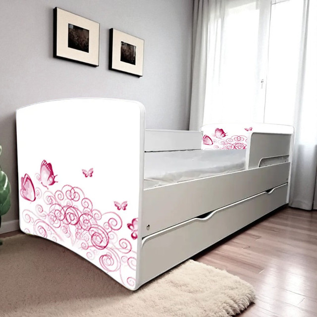 Ліжко для дівчинки або хлопчика Кіндер Кул із захисними бортиками, на ламелях + ящик в комплекті