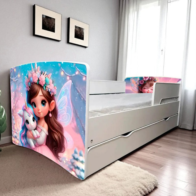 Ліжко для дівчинки або хлопчика Кіндер Кул із захисними бортиками, на ламелях + ящик в комплекті