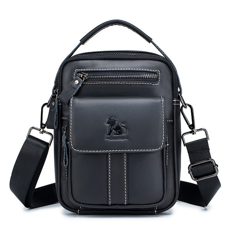 Чоловіча сумка через плече Натуральна шкіра Барсетка Чоловіча шкіряна сумка для документів планшет Чорна, фото 1