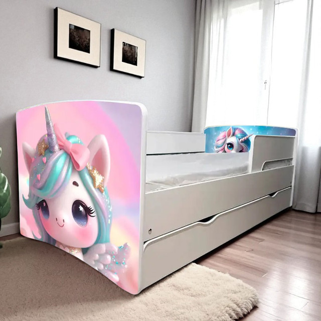 Ліжко для дівчинки або хлопчика Кіндер Кул із захисними бортиками, на ламелях + ящик в комплекті