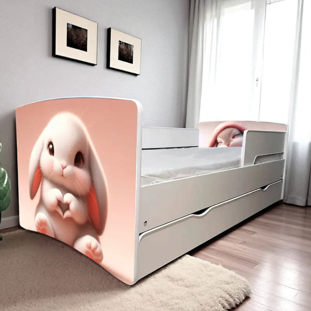 Ліжко для дівчинки або хлопчика Кіндер Кул із захисними бортиками, на ламелях + ящик в комплекті