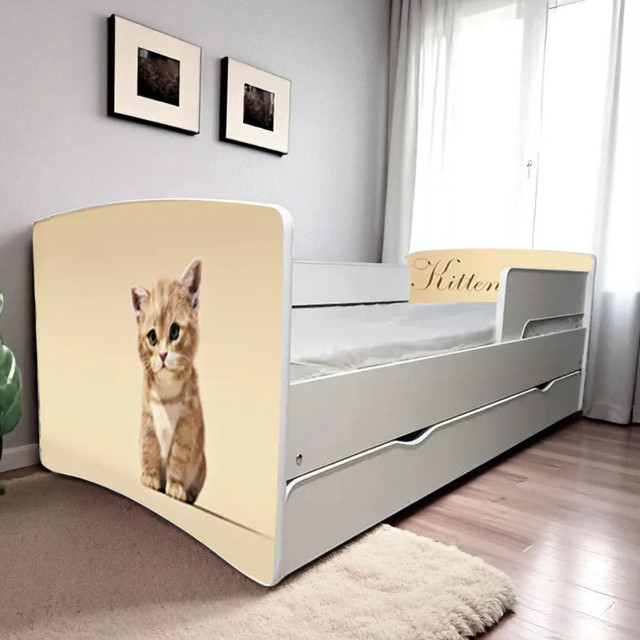 Ліжко для дівчинки або хлопчика Кіндер Кул із захисними бортиками, на ламелях + ящик в комплекті