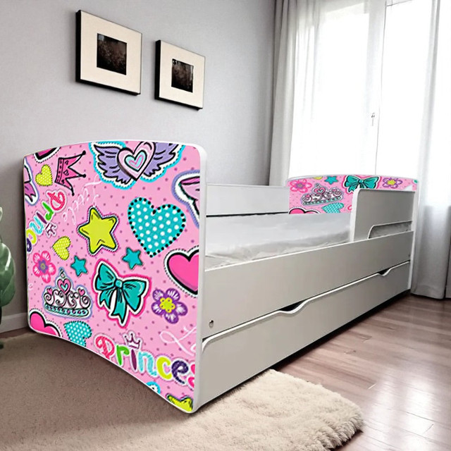 Ліжко для дівчинки або хлопчика Кіндер Кул із захисними бортиками, на ламелях + ящик в комплекті