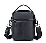 Чоловіча сумка через плече Натуральна шкіра Барсетка Чоловіча шкіряна сумка для документів планшет Чорна, фото 3