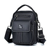 Чоловіча сумка через плече Натуральна шкіра Барсетка Чоловіча шкіряна сумка для документів планшет Чорна, фото 2