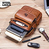 Чоловіча сумка через плече Натуральна шкіра Барсетка Чоловіча шкіряна сумка для документів планшет Чорна, фото 8