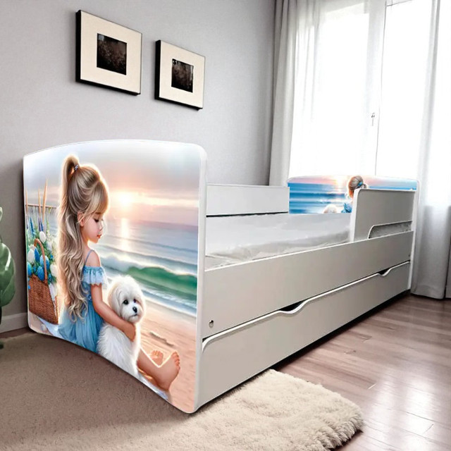 Ліжко для дівчинки або хлопчика Кіндер Кул із захисними бортиками, на ламелях + ящик в комплекті