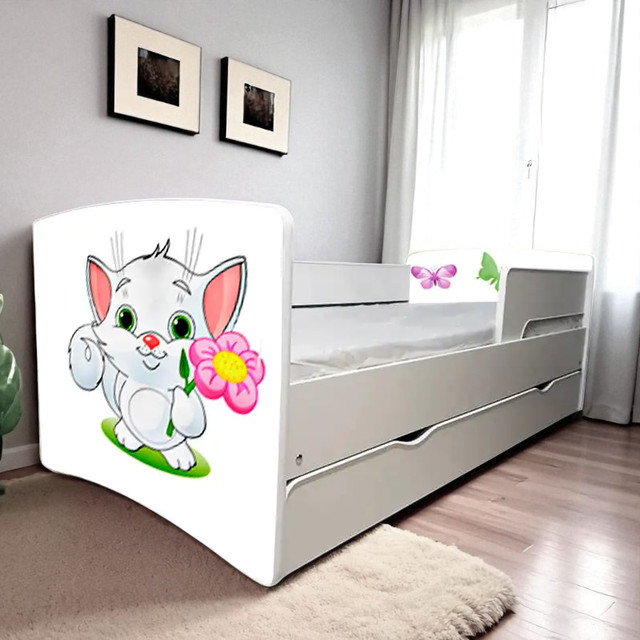 Ліжко для дівчинки або хлопчика Кіндер Кул із захисними бортиками, на ламелях + ящик в комплекті