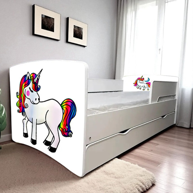 Ліжко для дівчинки або хлопчика Кіндер Кул із захисними бортиками, на ламелях + ящик в комплекті