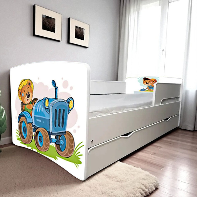 Ліжко для дівчинки або хлопчика Кіндер Кул із захисними бортиками, на ламелях + ящик в комплекті