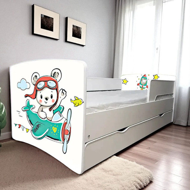 Ліжко для дівчинки або хлопчика Кіндер Кул із захисними бортиками, на ламелях + ящик в комплекті